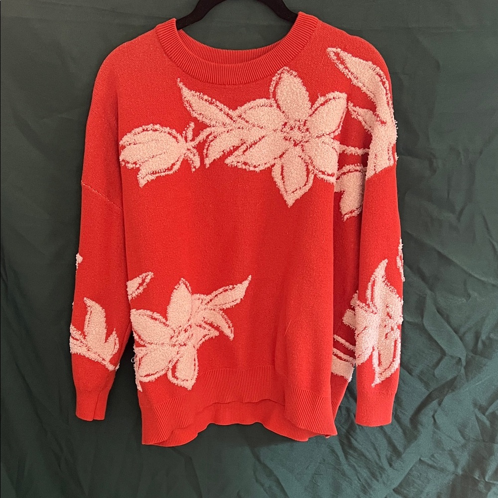 Nicole Miller Coral and Cream Floral Sweater